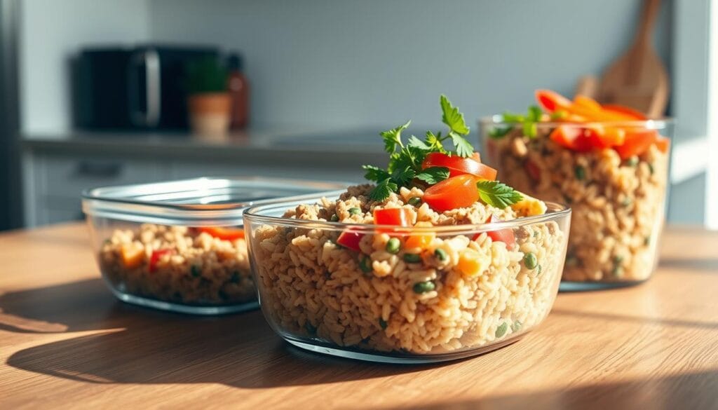 ground turkey and rice meal prep containers for healthy lunches
