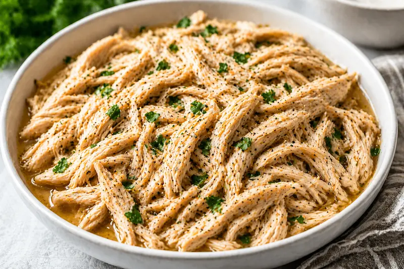crockpot chicken breast recipes served with mashed potatoes and vegetables