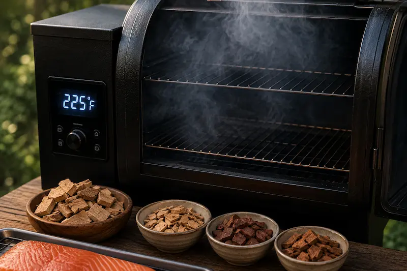 Preheating a smoker with mild wood before smoking salmon