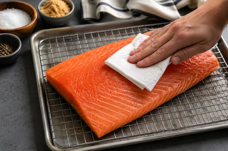 patting salmon dry before dry brining