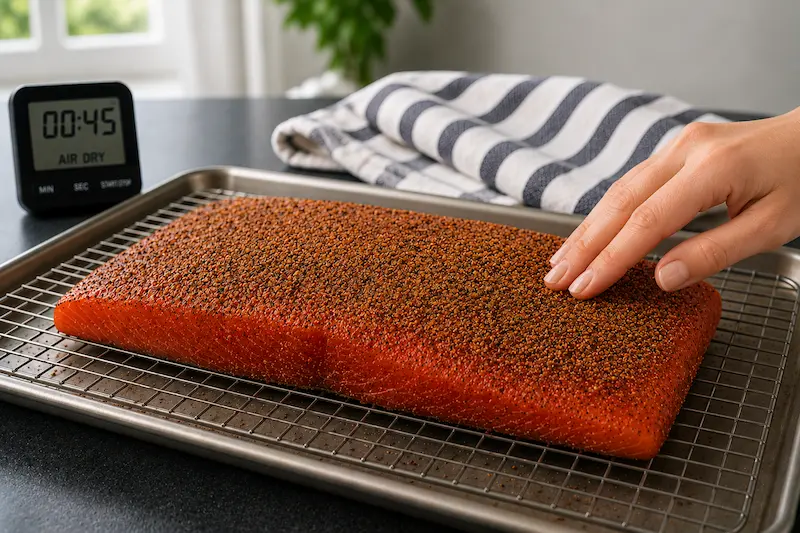 forming a pellicle on salmon before smoking