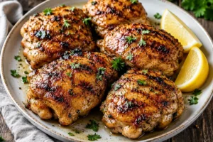 Chicken Thigh Marinade Recipe with juicy grilled boneless chicken thighs