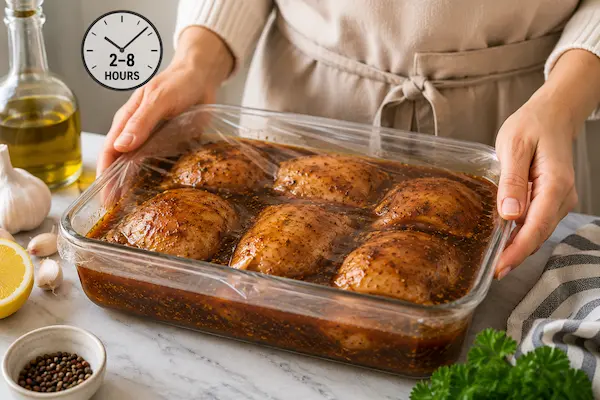 Marinated chicken thighs ready to cook